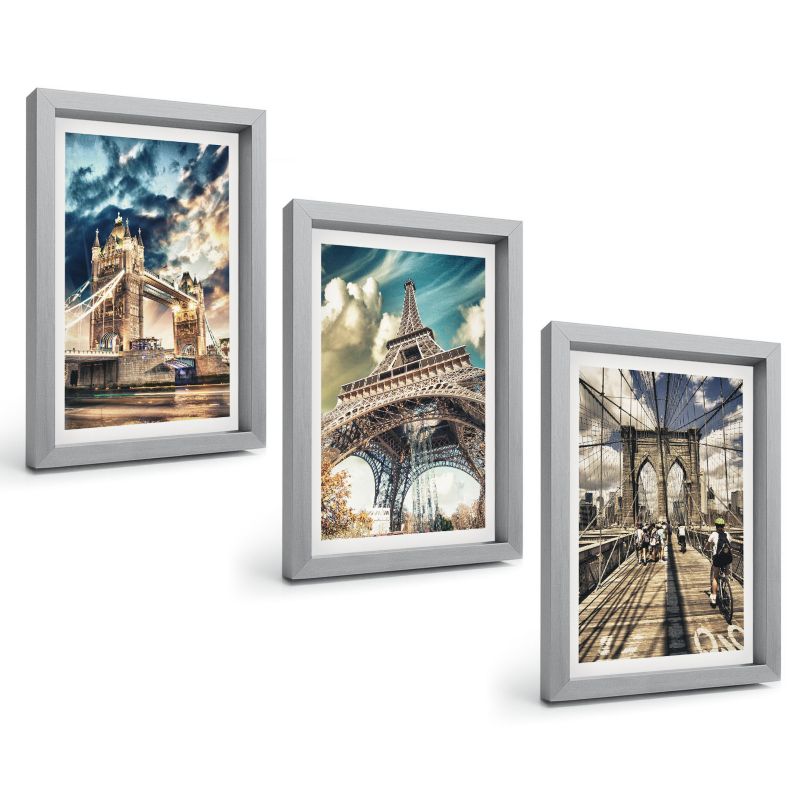 Zestaw Obrazów 3 Częściowy ArtPrintCave Srebrne Ramki 20x30 cm Dekoracja do Sypialni Mosty wieże europejskie miasta 1 kpl.