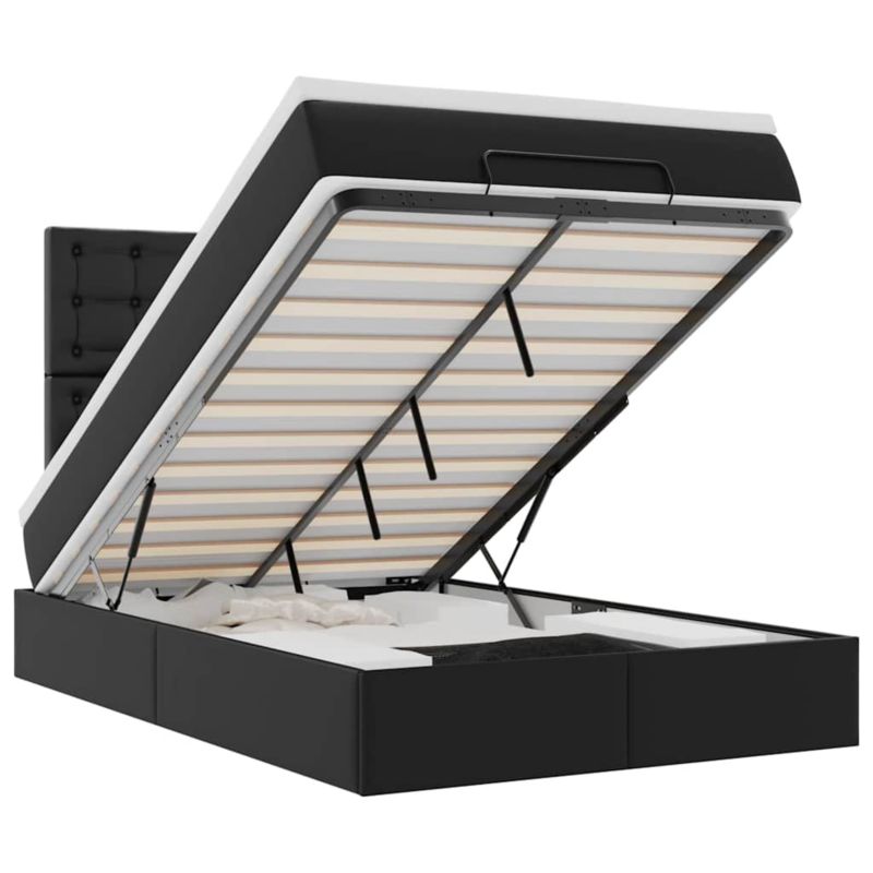 Łóżko otomana WaszeMeble z materacem 120x200 cm Czarny ekoskóra z LED ze schowkiem WM-3313845 1 szt.