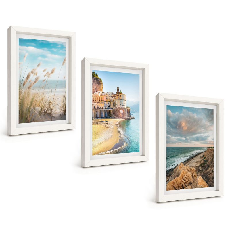 Zestaw Obrazów 3 Częściowy ArtPrintCave Białe Ramki 20x30 cm Dekoracja do Sypialni Krajobrazy plaża klify miasto 1 kpl.