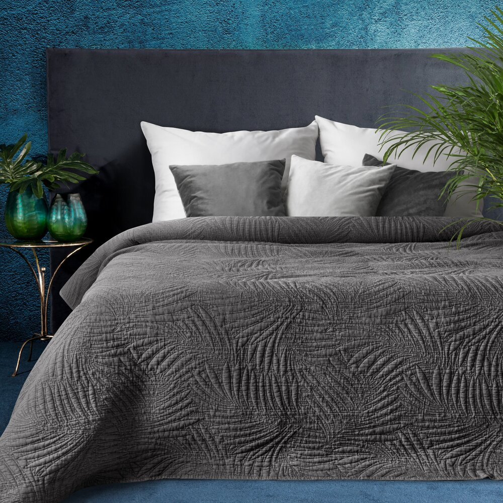 Narzuta na łóżko 170x210 cm STONEY stalowa stonewash do sypialni