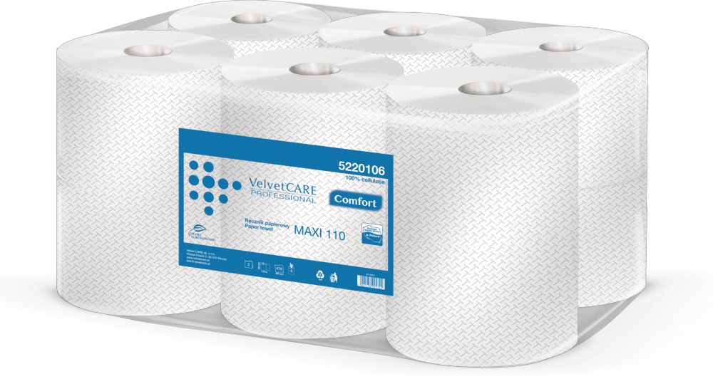 6x Ręcznik papierowy VelvetCARE Professional Maxi, 2-warstwowy, 110m, w roli, biały