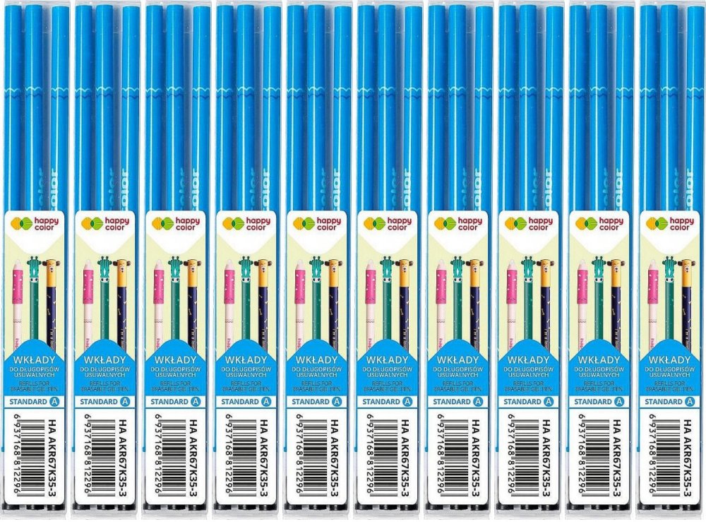 10x Wkłady do długopisu wymazywalnego Happy Color, Standard A, 0.5mm, 3 szt, niebieski