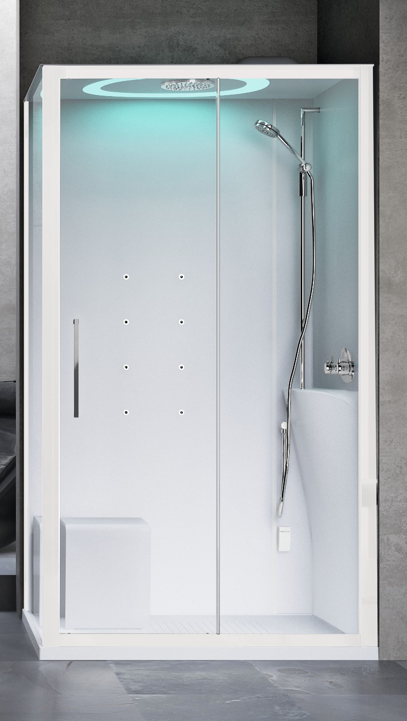Novellini Eon 2P kabina z hydromasażem 120x80 cm prawa parowa z brodzikiem biały połysk EON2P120DT1N-1AA
