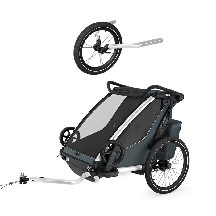 Thule Chariot Cross wersja 2 double - przyczepka dla jednego lub dwójki dzieci + zestaw do joggingu-Dark Slate