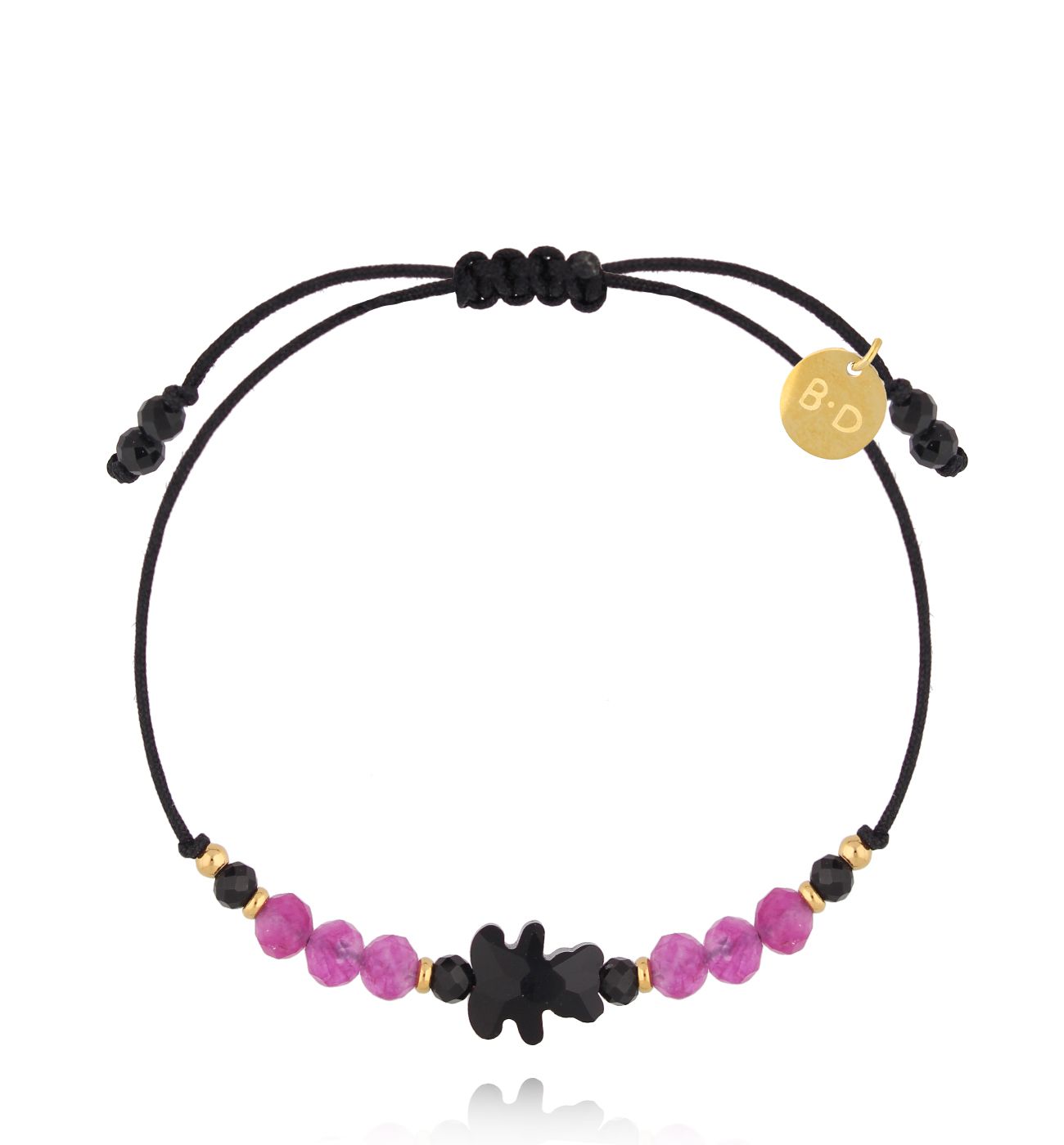 Bransoletka z czarnym misiem i jadeitami Black Bear BMT0196 - By Dziubeka