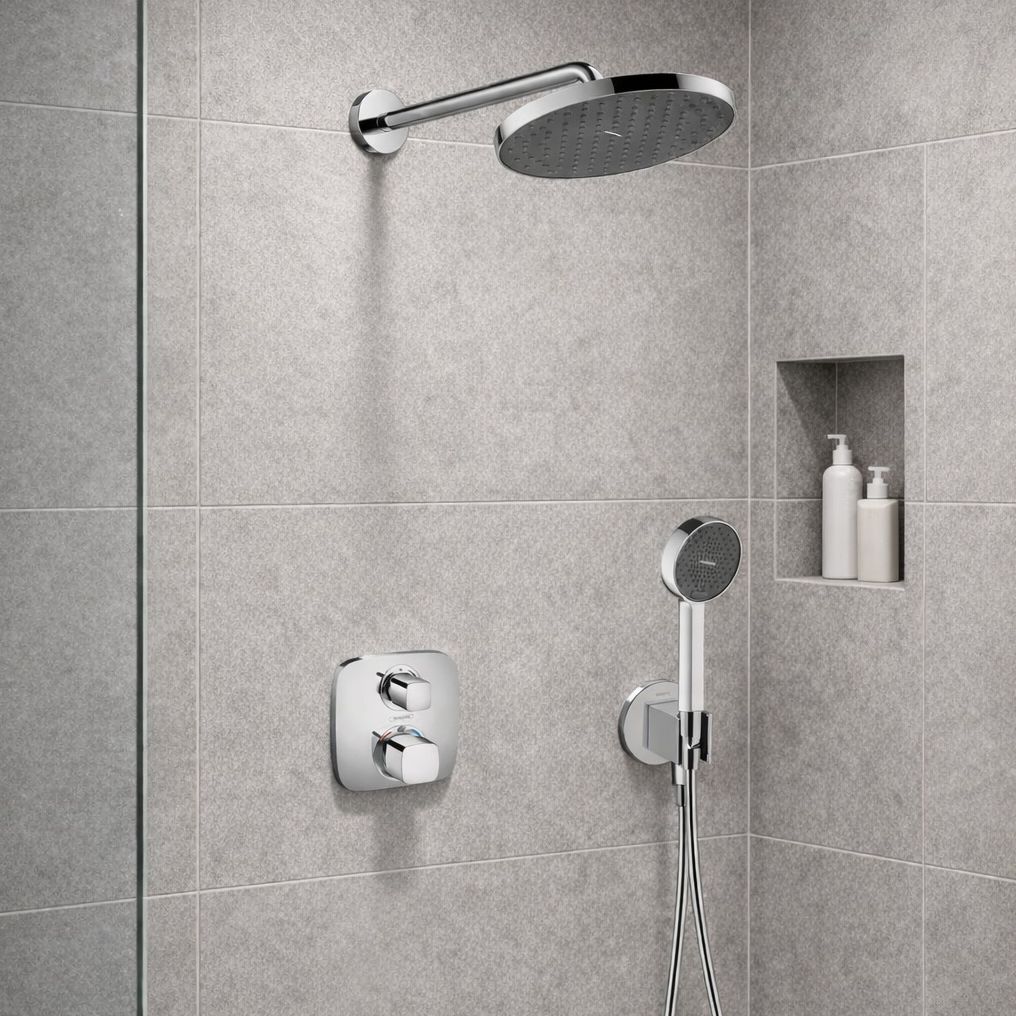 Hansgrohe Ecostat E zestaw prysznicowy podtynkowy termostatyczny z deszczownicą chrom (28056000, 27413000, 15708000, 01800180, 26888000, ... - Wysyłka