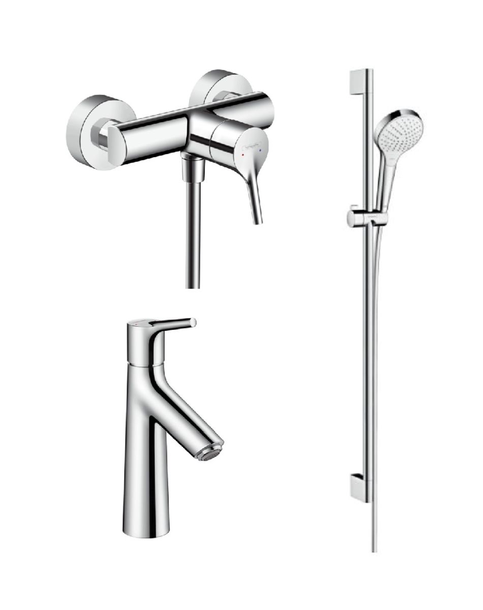 Zestaw Hansgrohe Talis S bateria prysznicowa i umywalkowa z zestawem prysznicowym Croma (72600000, 72020000, 26562400)