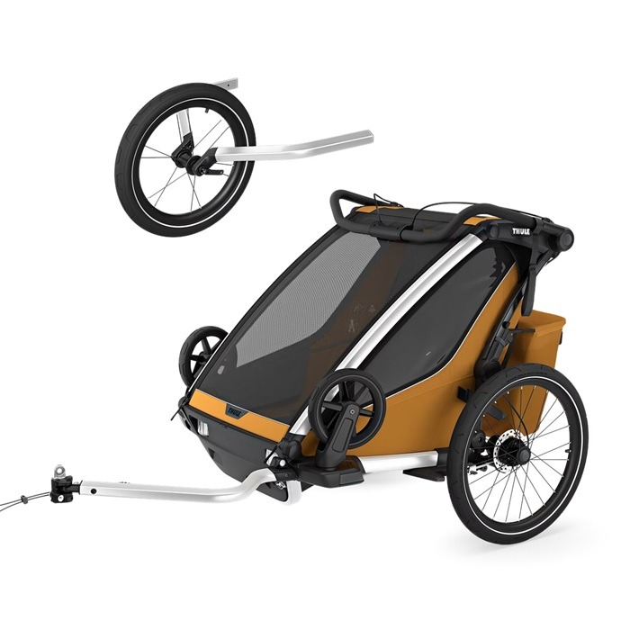 Thule Chariot Sport wersja 2 double - przyczepka rowerowa dla jednego lub dwójki dzieci + zestaw do joggingu-Natural Gold