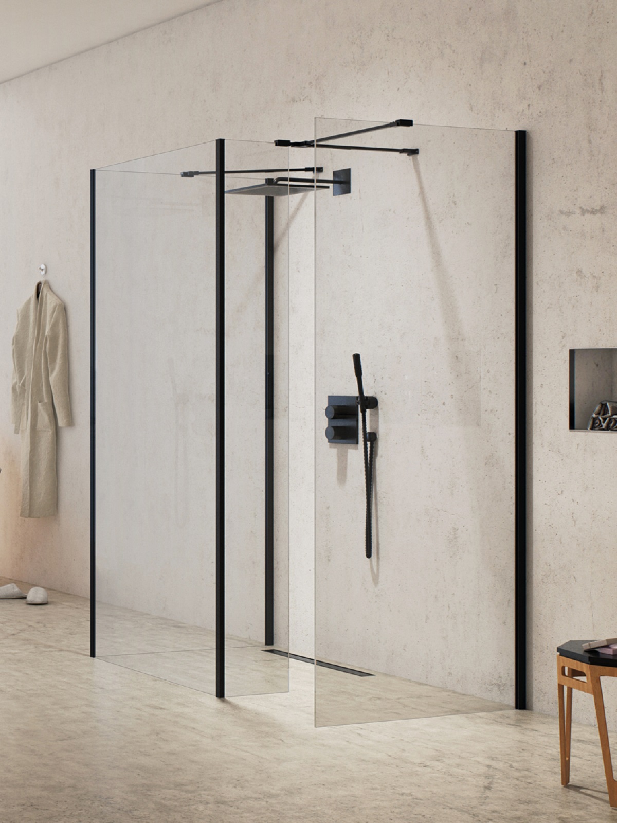 Darmowa Dostawa - Ścianka prysznicowa walk-in 90 cm czarny mat/szkło przezroczyste New Trendy New Modus Black EXK5674