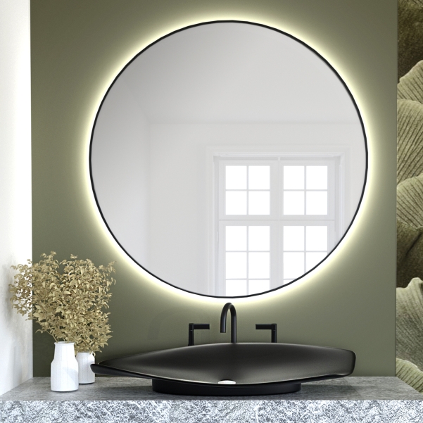 Darmowa Dostawa - Lustro 90x90 cm okrągłe z oświetleniem czarny Baltica Design Bright 5904107900407