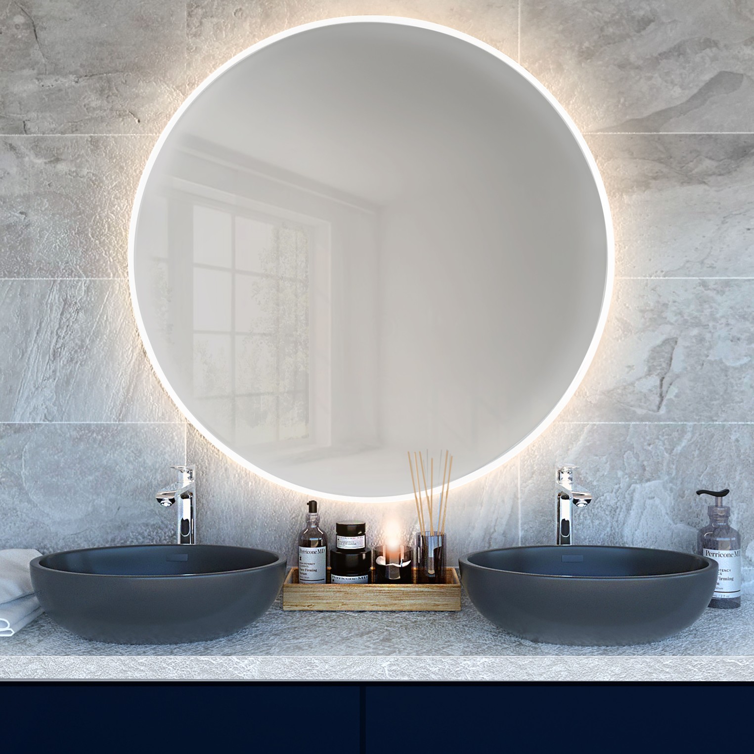 Darmowa Dostawa - Lustro 70x70 cm okrągłe z oświetleniem biały Baltica Design Bright 5904107900131