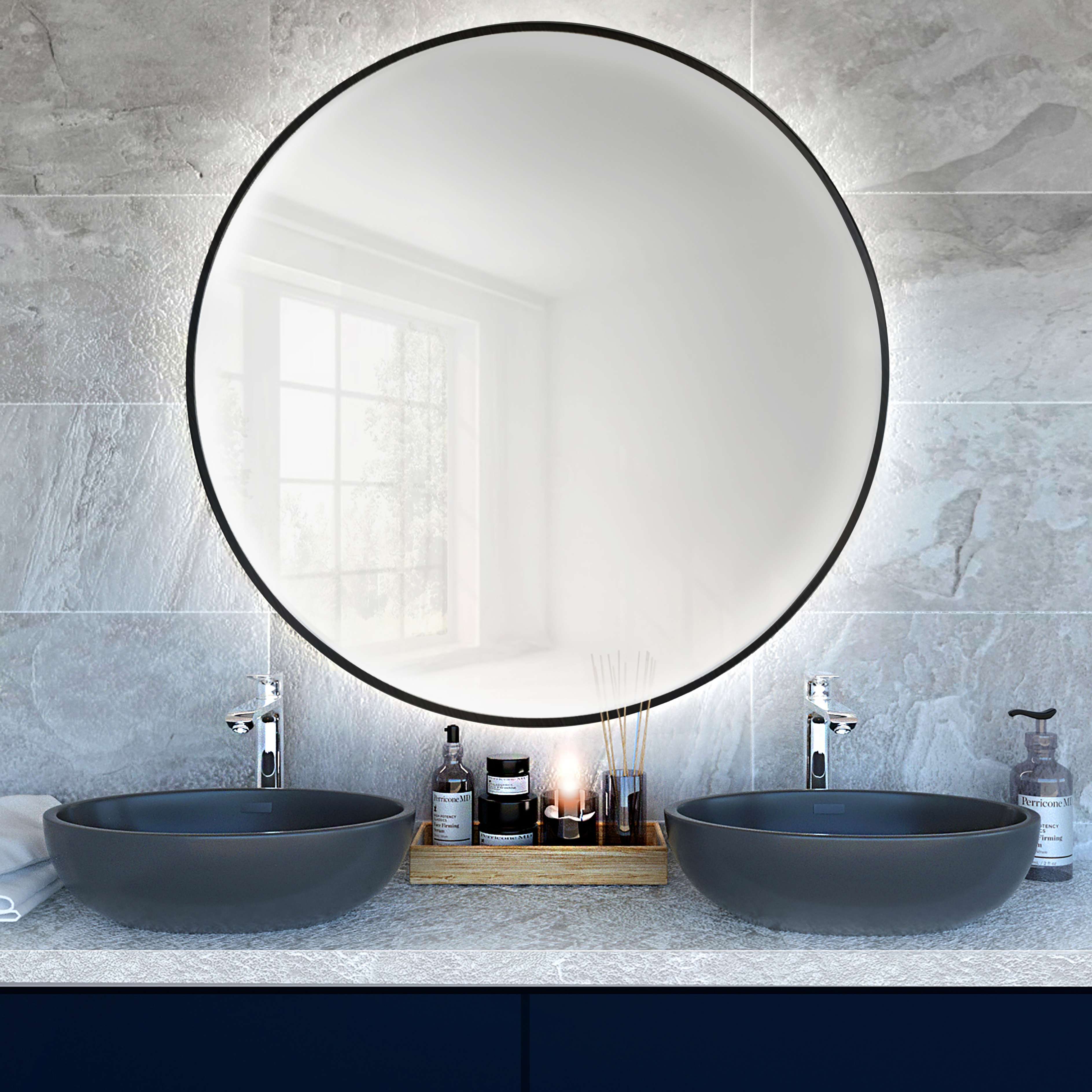 Darmowa Dostawa - Lustro 90x90 cm okrągłe z oświetleniem czarny Baltica Design Bright 5904107900414