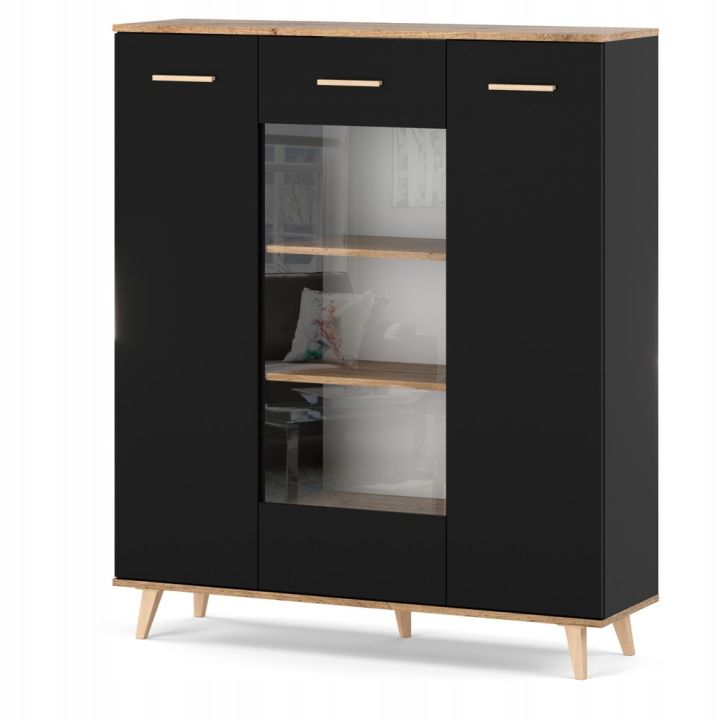 Witryna Szklana Stiv-Meble Czarny Dąb Wotan Komoda Szafka Loft 119.2X36X140.4 Cm 1Szt.