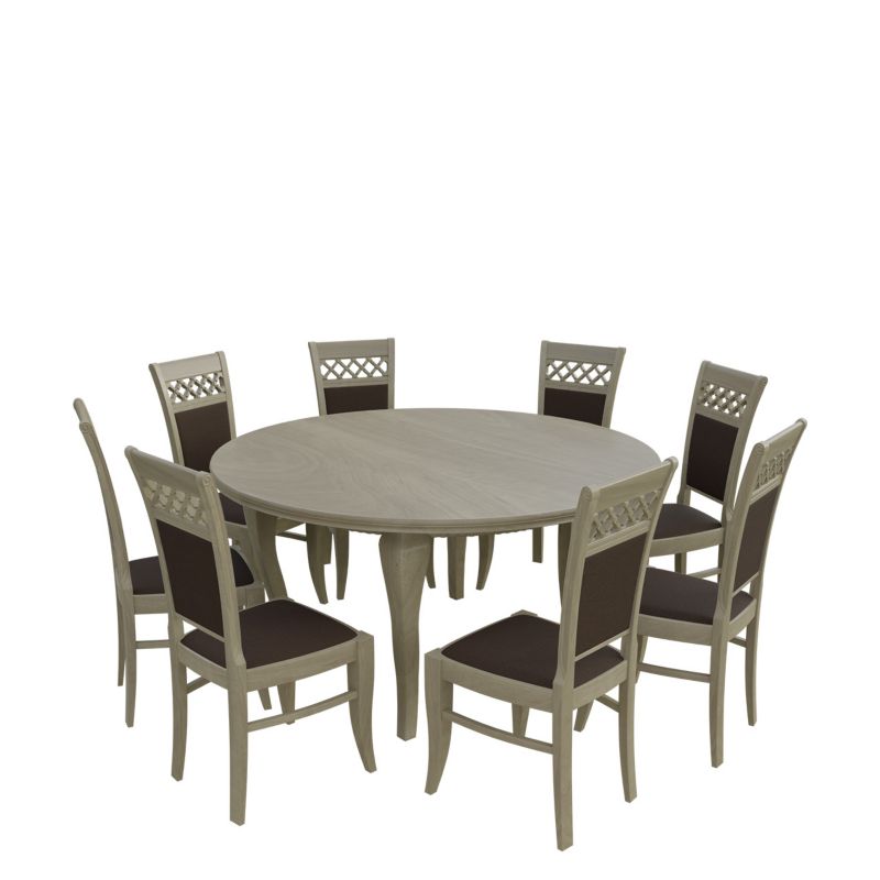 Zestaw RO32 MIRJAN 24 Stół rozkładany S27 150x150/200 + 8 krzeseł K52 dąb sonoma + gorzka czekolada 1 kpl.