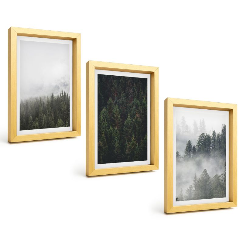 Zestaw Obrazów 3 Częściowy ArtPrintCave Złote Ramki 20x30 cm Dekoracja do Sypialni Zielone lasy mgła natura 1 kpl.