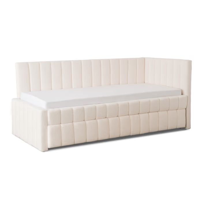 Łóżko 90x200 Mebel Elite VILLEMO Tapicerowane Wysuwane Dwuosobowe Krem Baranek 1 szt