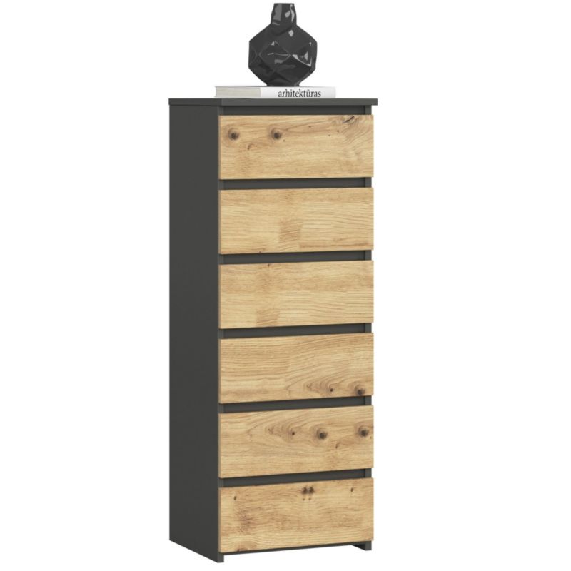 Komoda Akord CL6 Grafit Szary 40 cm 6 szuflad kolor Dąb Artisan mat 40x35x109 cm 1 szt.