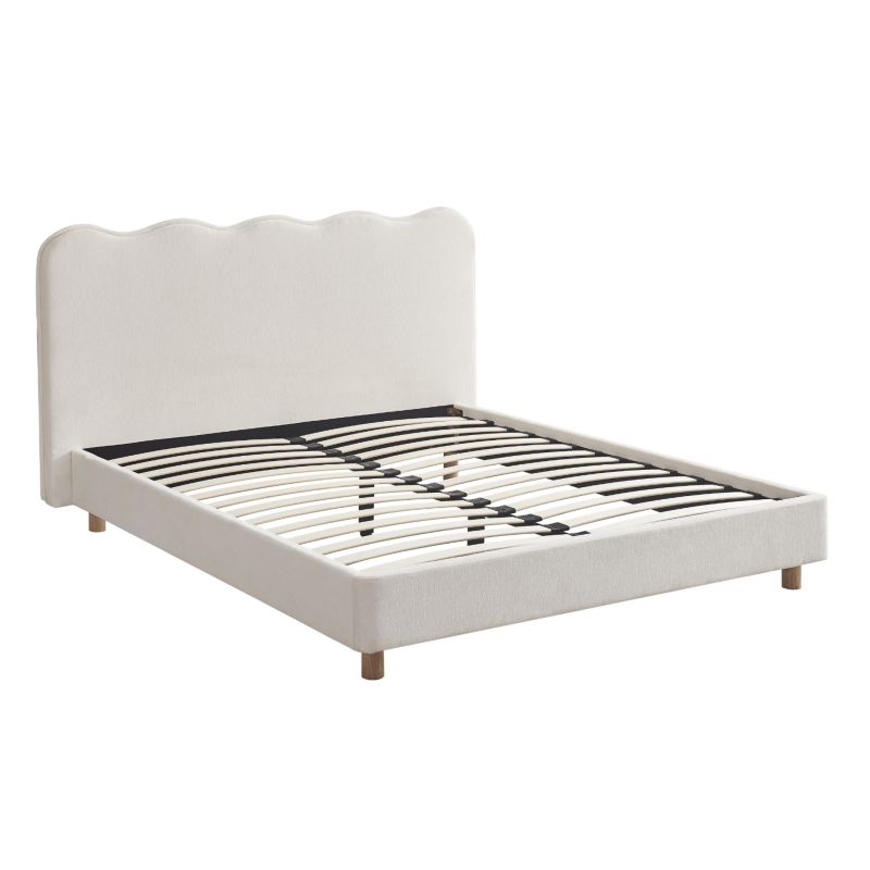 Łóżko Mebel Elite Izmir Tapicerowane 160x200 cm ze Stelażem Dwuosobowe Boucle Kremowe 1 szt