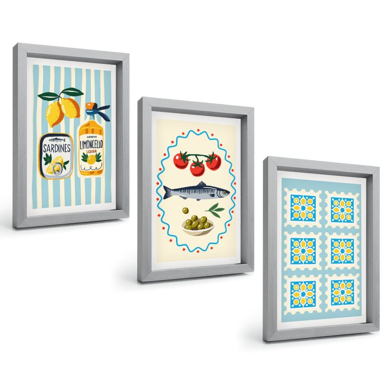 Zestaw Obrazów 3 Częściowy ArtPrintCave Srebrne Ramki 20x30 cm Dekoracja do Sypialni Ilustracje kuchenne 1 kpl.