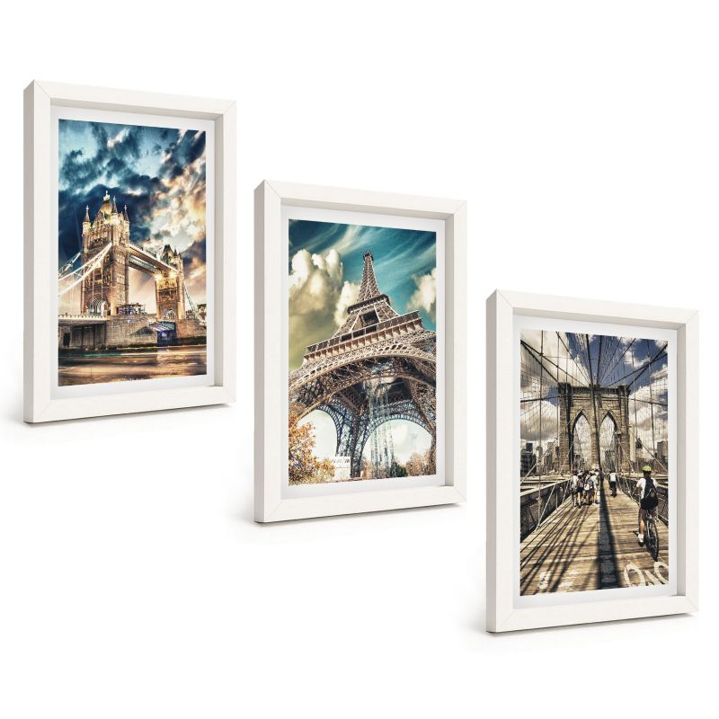 Zestaw Obrazów 3 Częściowy ArtPrintCave Białe Ramki 20x30 cm Dekoracja do Sypialni Mosty wieże europejskie miasta 1 kpl.