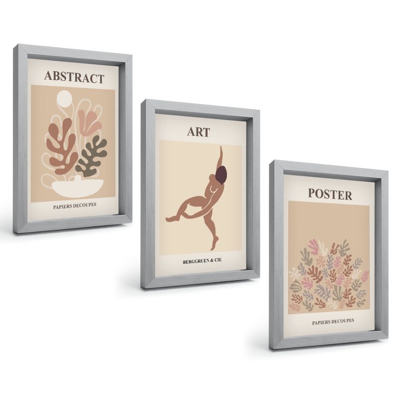 Zestaw Obrazów 3 Częściowy ArtPrintCave Srebrne Ramki 20x30 cm Dekoracja do Sypialni Stylowe kompozycje Matisse 1 kpl.