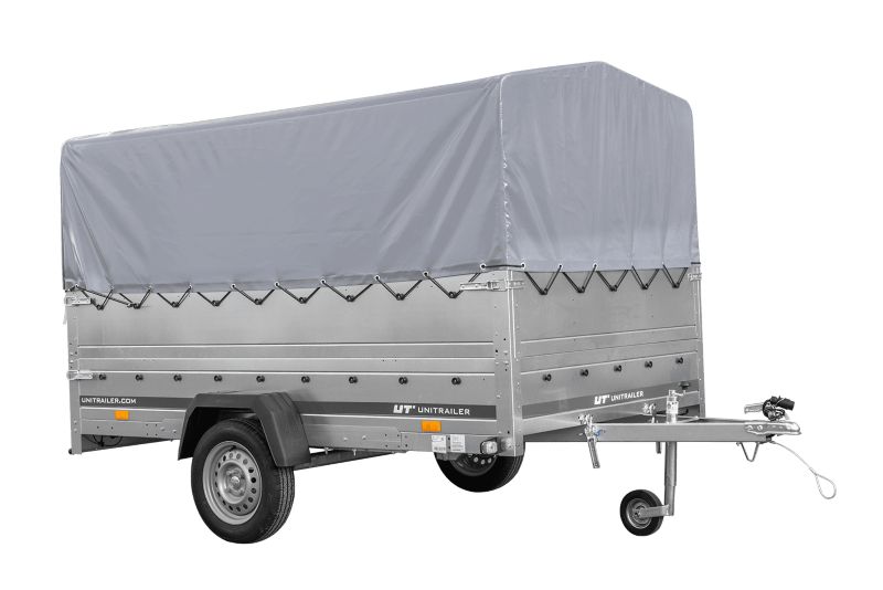 Przyczepka jednoosiowa na resorach 264x150 UNITRAILER GARDEN 265/R KIPP z burtami BIS, stelażem H-800 i pokrowcem szarym 1 szt.