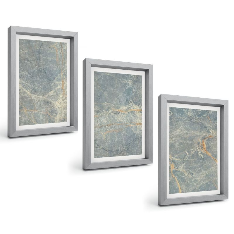 Zestaw Obrazów 3 Częściowy ArtPrintCave Srebrne Ramki 20x30 cm Dekoracja do Sypialni Zielony marmur ozdobny kamień 1 kpl.