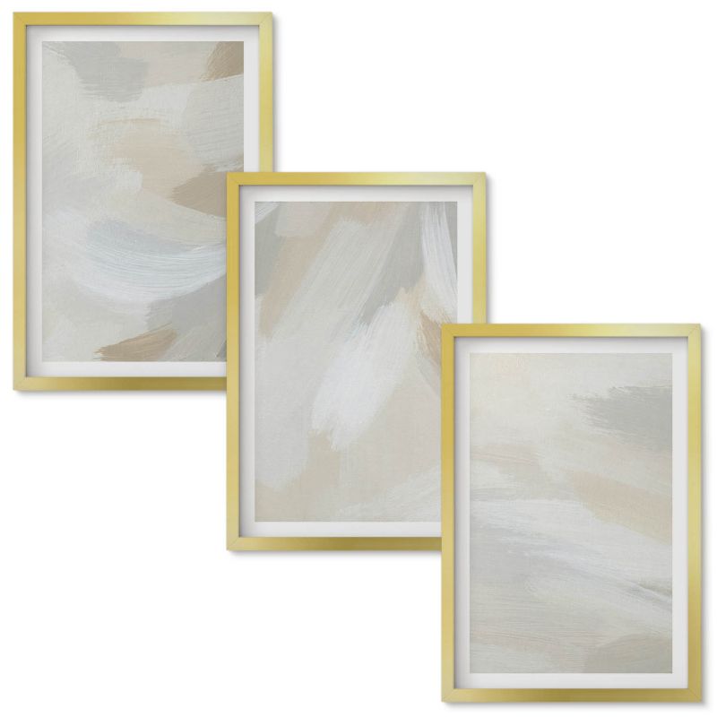 Obraz Ścienny Zestaw Wallfluent Abstrakcyjne tło pędzelki Złota rama 40x60 cm 3 szt.