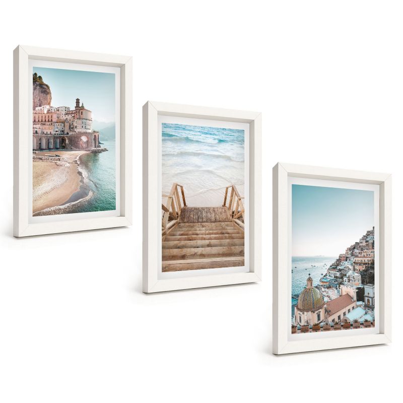 Zestaw Obrazów 3 Częściowy ArtPrintCave Białe Ramki 20x30 cm Dekoracja do Sypialni Letnie pastelowe widoki plaża 1 kpl.