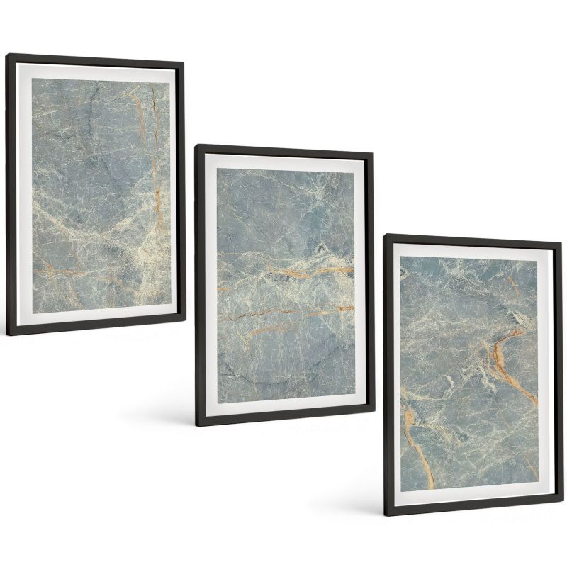 Zestaw Obrazów 3 Częściowy ArtPrintCave Czarne Ramki 40x60 cm Dekoracja do Sypialni Zielony marmur ozdobny kamień 1 kpl.