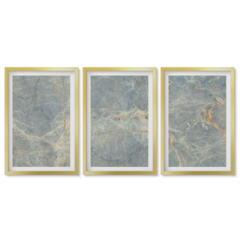 Zestaw 3 obrazów w złotej ramie Tulup 40x60 cm Zielony marmur ozdobny kamień Obrazy w złotej ramie 1 kpl
