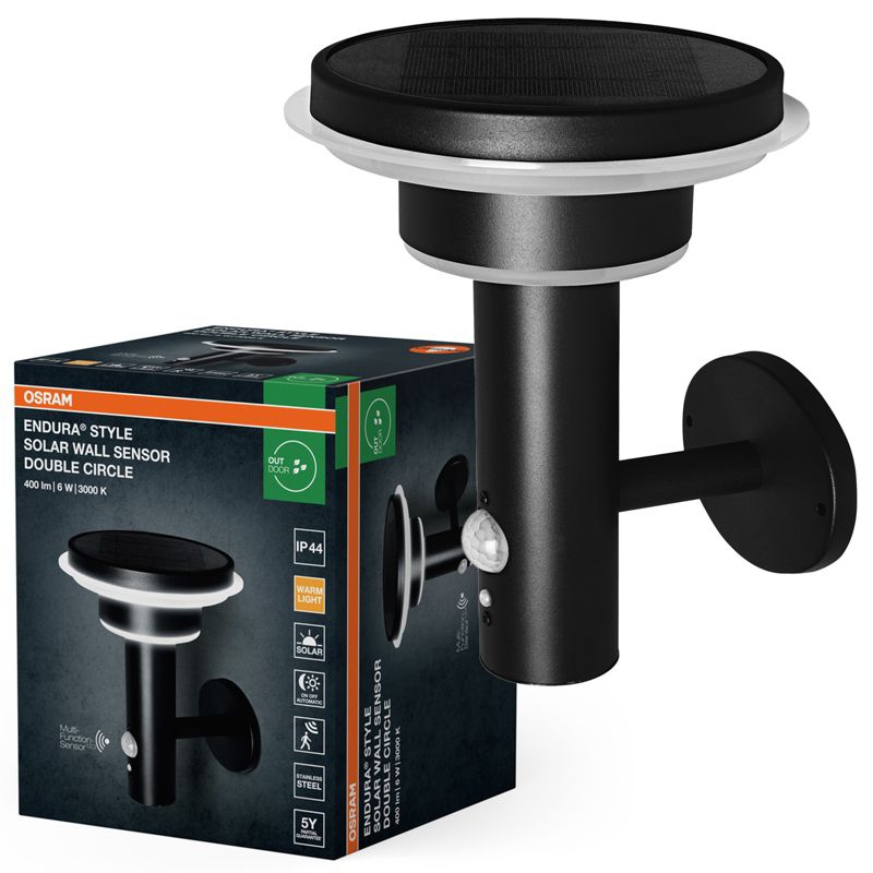 Kinkiet Ogrodowy Endura Osram Lampa Elewacyjna z Czujnikiem Ruchu i Zmierzchu 6W 400lm 3000K Ściemnialna Czarny IP44 1 szt.