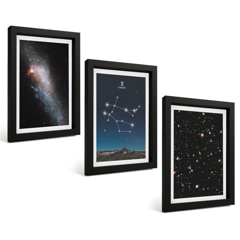 Zestaw Obrazów 3 Częściowy ArtPrintCave Czarne Ramki 20x30 cm Dekoracja do Sypialni Zodiak Bliźnięta galaktyka 1 kpl.