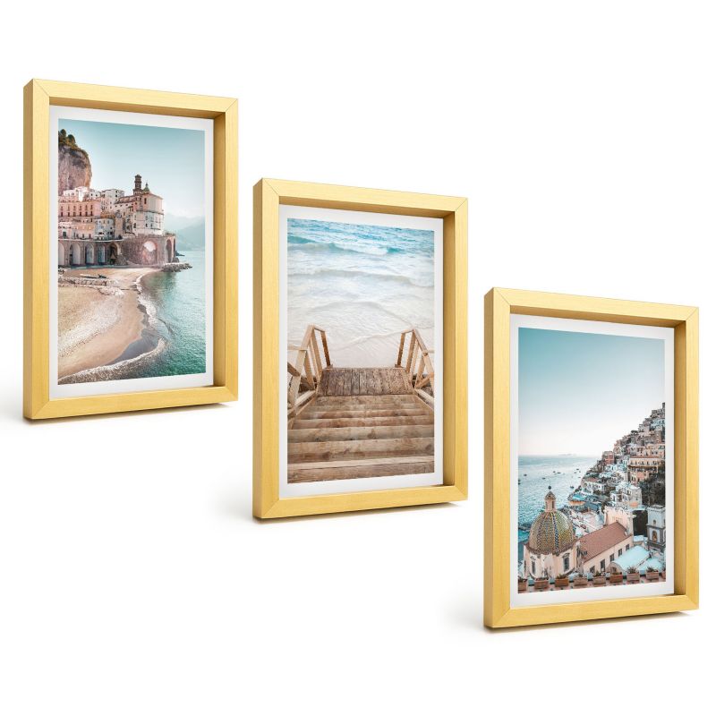 Zestaw Obrazów 3 Częściowy ArtPrintCave Złote Ramki 20x30 cm Dekoracja do Sypialni Letnie pastelowe widoki plaża 1 kpl.