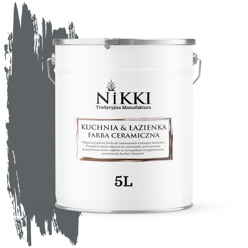Farba Ceramiczna do Kuchni i Łazienki Zmywalna NIKKI Antracyt H0912 Głęboki Mat 5L