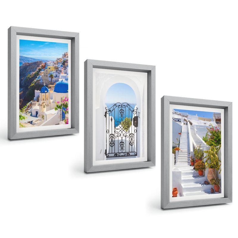 Zestaw Obrazów 3 Częściowy ArtPrintCave Srebrne Ramki 20x30 cm Dekoracja do Sypialni Santorini architektura Oia 1 kpl.