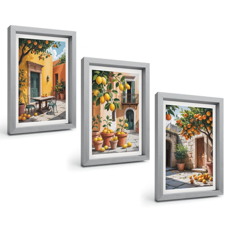 Zestaw Obrazów 3 Częściowy ArtPrintCave Srebrne Ramki 20x30 cm Dekoracja do Sypialni Owoce cytrusowe w ogrodzie 1 kpl.
