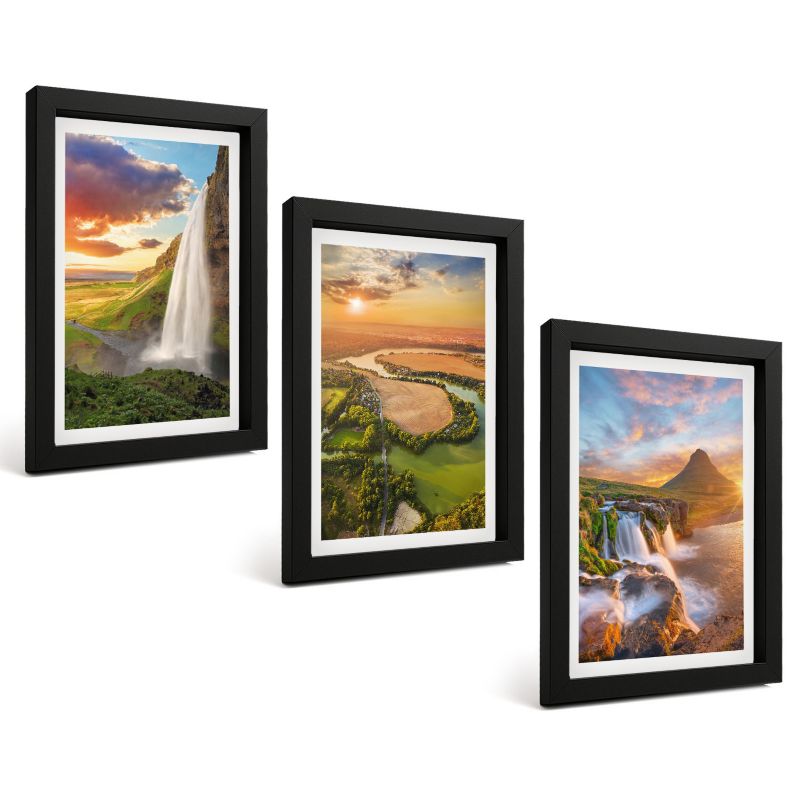 Zestaw Obrazów 3 Częściowy ArtPrintCave Czarne Ramki 20x30 cm Dekoracja do Sypialni Wodospady krajobrazy zachód 1 kpl.
