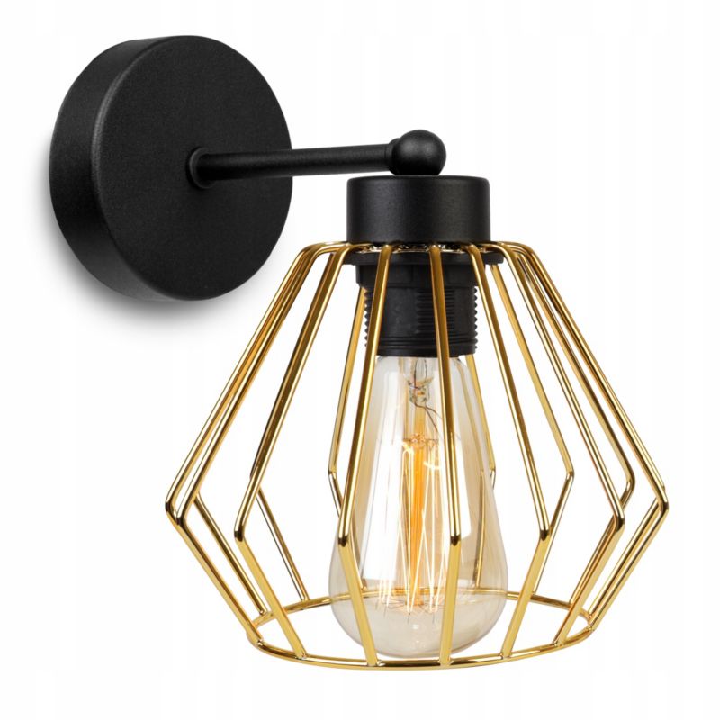 Lampa ścienna kinkiet prosty Light Home LH Santos 1x E27 60W klosz diament metalowy złoty 1szt.