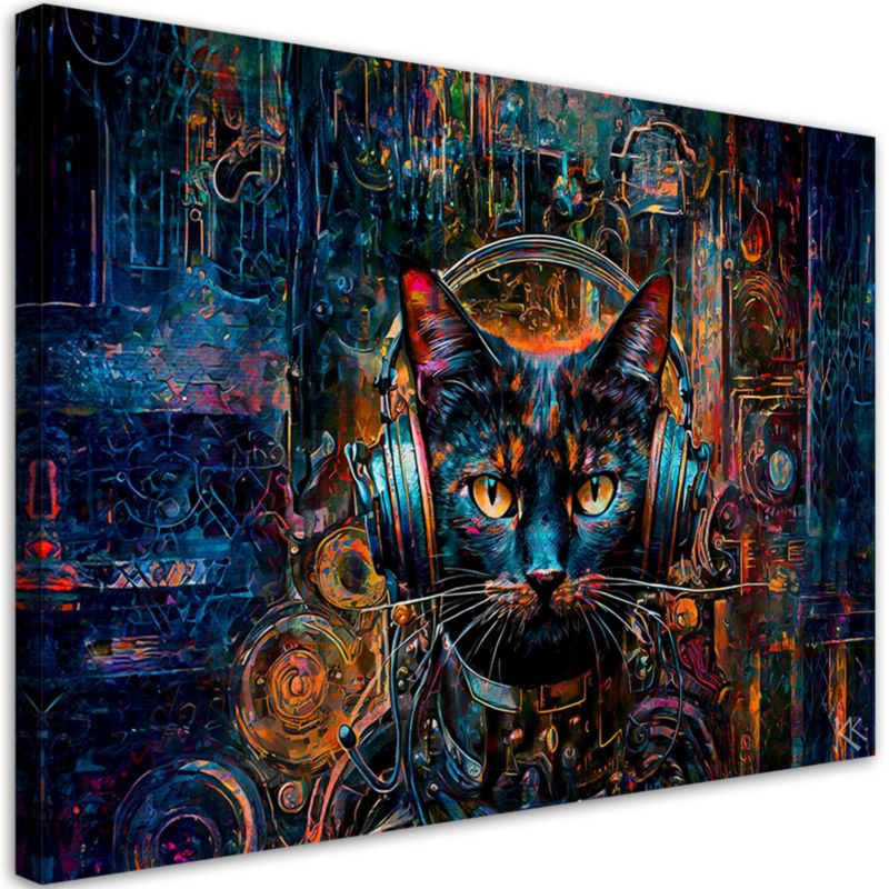Obraz do salonu sypialni Feeby Kot DJ Abstrakcja Kolorowy 90x60 cm 1szt