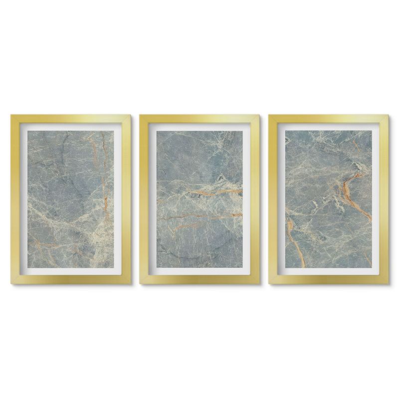 Zestaw 3 obrazów w złotej ramie Tulup 20x30 cm Zielony marmur ozdobny kamień Obrazy w złotej ramie 1 kpl