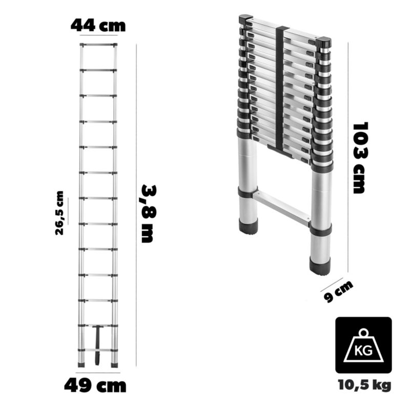 Drabina KADAX aluminiowa teleskopowa HOME 3.8m 13szczebli 1 szt.