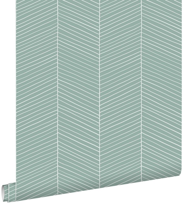 Tapeta ESTAhome motyw jodełki popielatej miętowej zieleni 53 cm x 10.05 m - 1 rol.