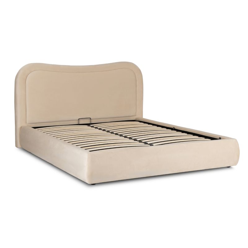 Łóżko Mebel Elite HAGA 160x200 Tapicerowane Dwuosobowe Do Sypialni Welurowe Krem 1szt