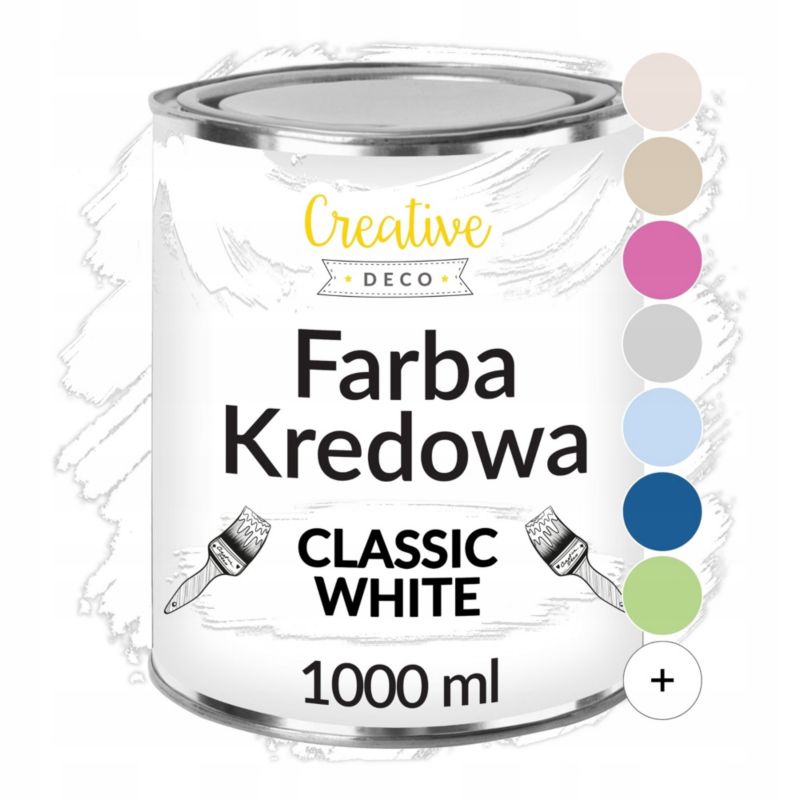 Farba Kredowa Creative Deco Biała 1000 ml Matowa i Zmywalna do Renowacji Mebli, Dekoracji i Decoupage, Możliwy Efekt Wytarcia 1L