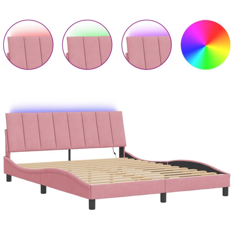 Rama łóżka z LED różowa aksamitna WaszeMeble 160x200 WM-3213792 1 szt.