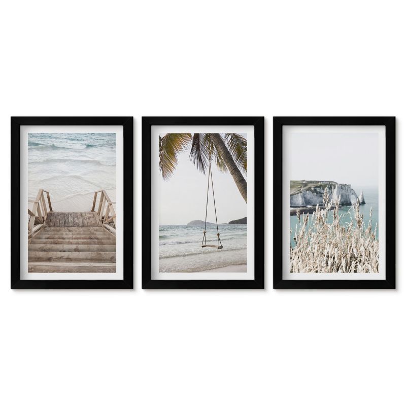 Komplet obrazów czarna rama Tulup 20x30 cm Plaża drewniane schody huśtawka Stylowa galeria nad biurko 1 kpl
