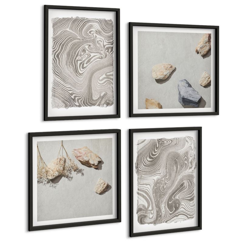 Galeria 4 Obrazów ArtPrintCave (2x50x50+2x40x60cm) Czarna rama Nowoczesne kształty abstrakcji 1 kpl.