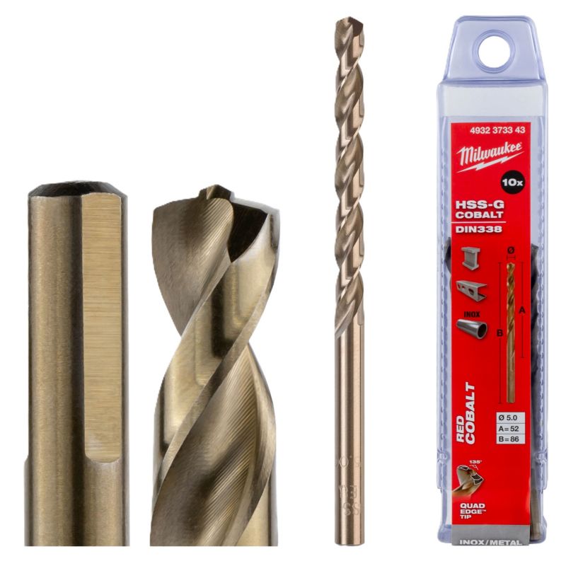 Wiertła do metalu Milwaukee HSS-G Cobalt średnica 5 mm długość 86 mm 10szt