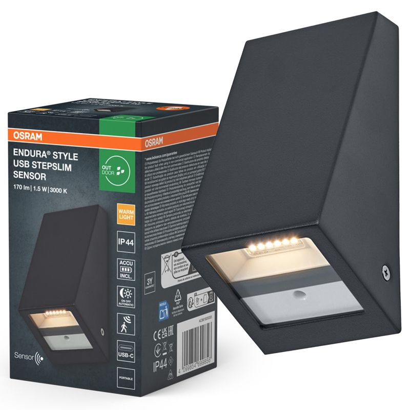 Kinkiet Ogrodowy Endura Osram Lampa Elewacyjna LED z Czujnikiem Ruchu i Zmierzchu 1.5W 120lm 3000K Szara IP44 1 szt.